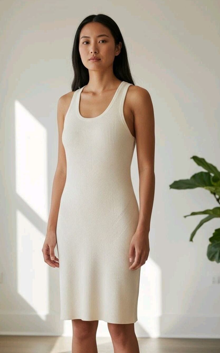 Express Womens Size XL Sleeveless Mini Waffle Knit Rib Polo Textured Cream Dress